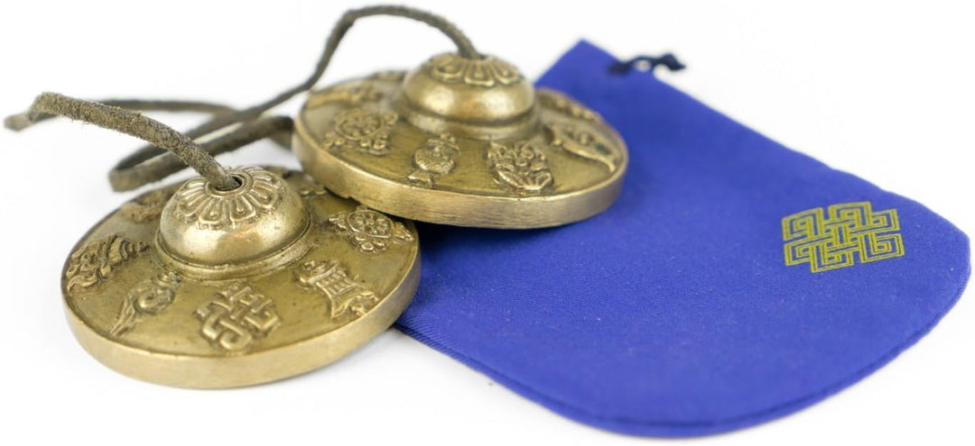 Zimbeln, verpackt in einem schönen blauen Aufbewahrungsbeutel mit Endlosknoten -9649-A-