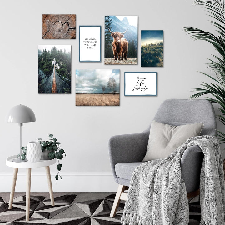 Novart Wandbilder Landschaft - KOMPLETT AUFHÄNGFERTIG - Natur Wald Wohnzimmer Schlafzimmer- 7 Modern