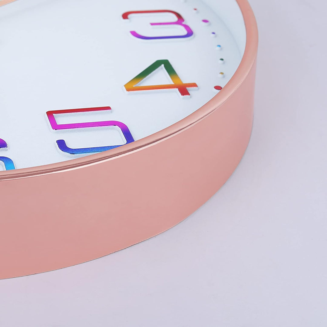Lafocuse 3D Ziffern Bunt Lautlos Wanduhr Rosegold, 30cm Modern Ohne Tickgeräusche, Leicht zu Lesen W