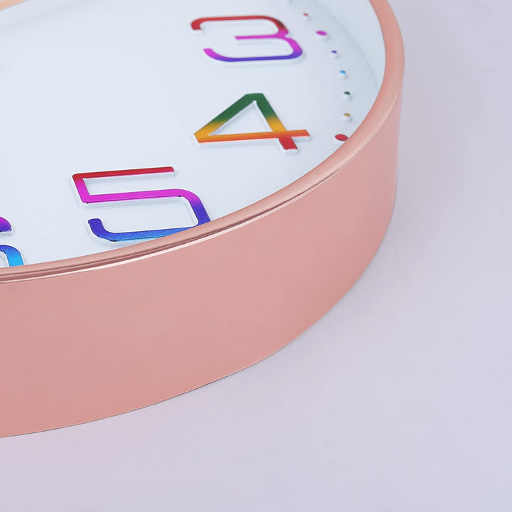 Lafocuse 3D Ziffern Bunt Lautlos Wanduhr Rosegold, 30cm Modern Ohne Tickgeräusche, Leicht zu Lesen W