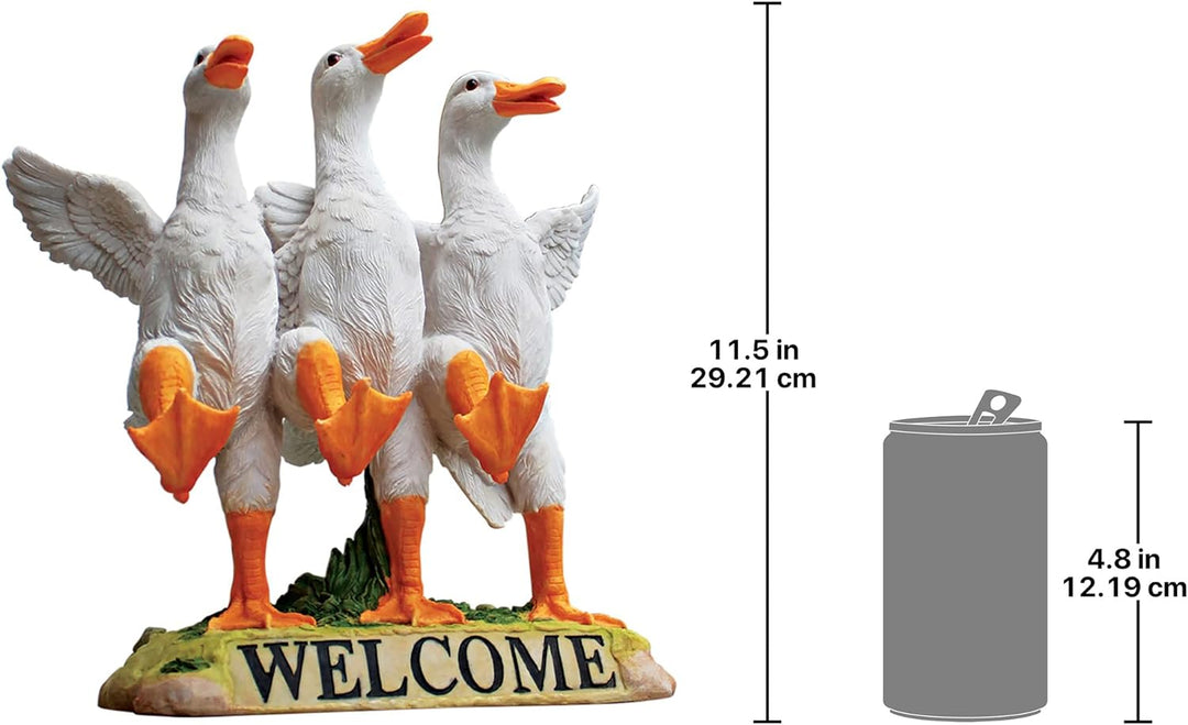 Design Toscano Tanzende Enten Willkommensschild Gartenstatue, Polyresin, Vollfarbe, 28 cm, tanzende