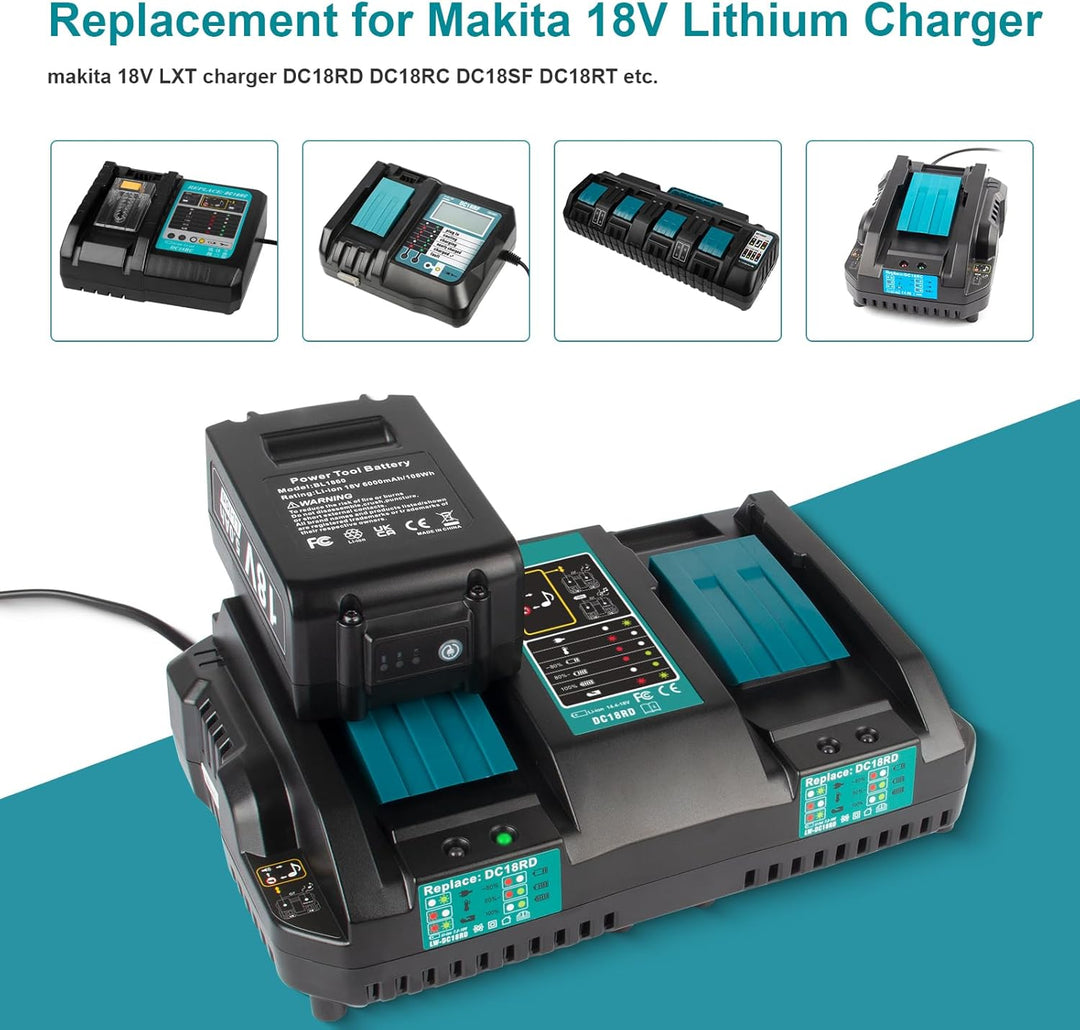 4A Dual Port Ladegerät für Makita Akku, DC18RD 14,4V~18V Li-ion Akku Ersatz Schnellladegerät doppell