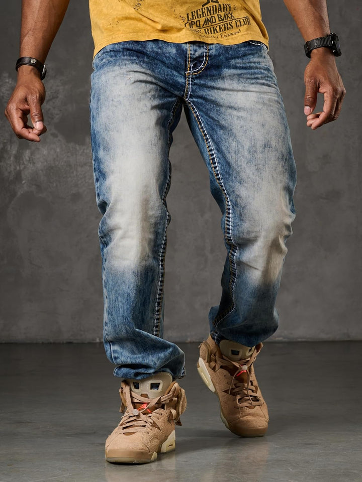 Cipo &amp; Baxx Herren Jeans Hose Used Look Röhrenjeans Straight Fit Kontrastnähte Denim 28W / 30L Cd148