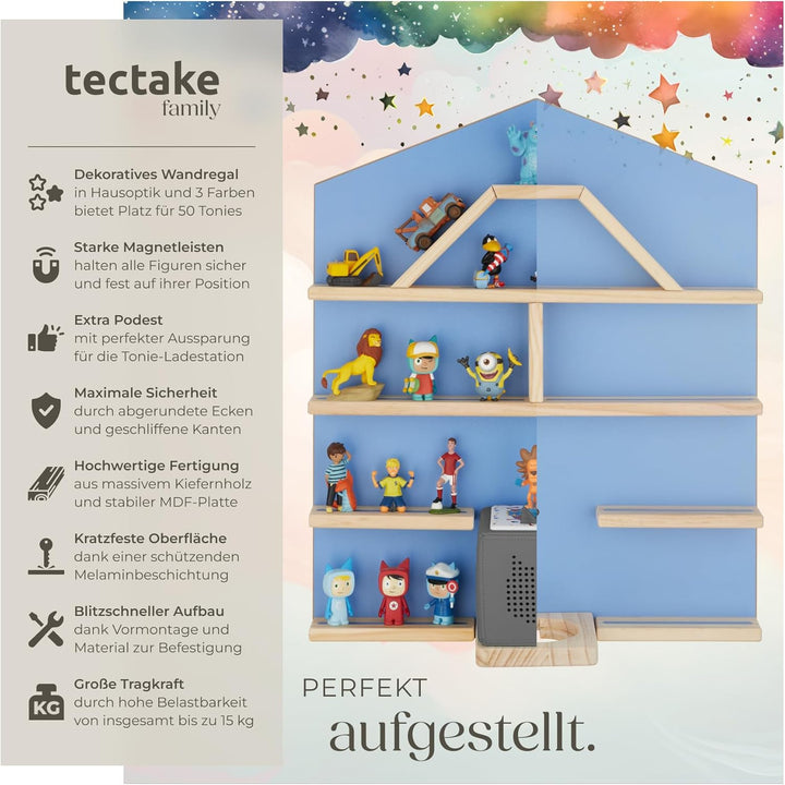 tectake® Holz Regal mit Magnetstreifen für Wand Montage, Wandregal für's Kinderzimmer, Aufbewahrung