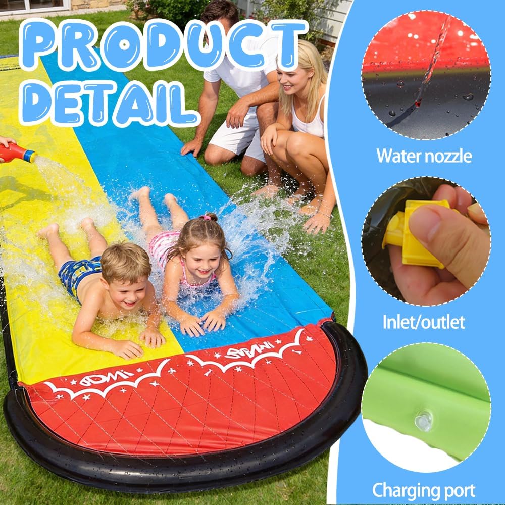 Doppel-Wasserbahn, 20ft/600cm mit 2 aufblasbare Boards, Doppel-Garten-Wasserrutsche mit Sprinkler fü