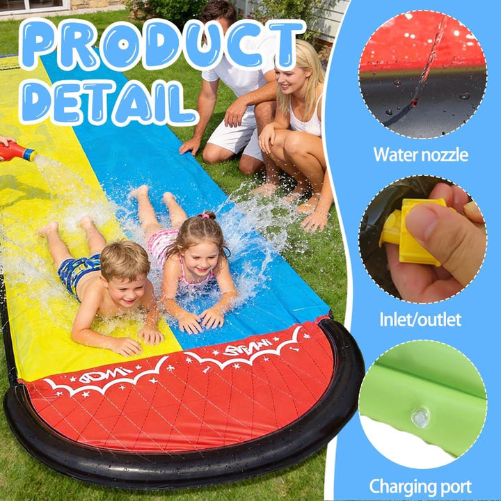 Doppel-Wasserbahn, 20ft/600cm mit 2 aufblasbare Boards, Doppel-Garten-Wasserrutsche mit Sprinkler fü