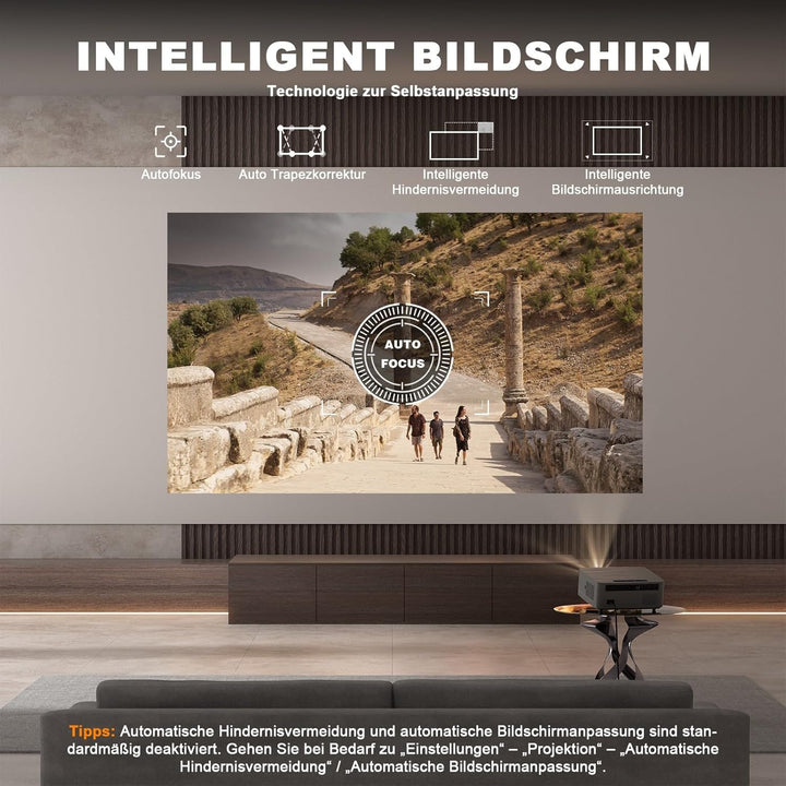 Beamer【Autofokus/Trapezkorrektur】 Projektor 1080P Full HD 30000L WiFi6 Bluetooth 4K Unterstützt, VOP