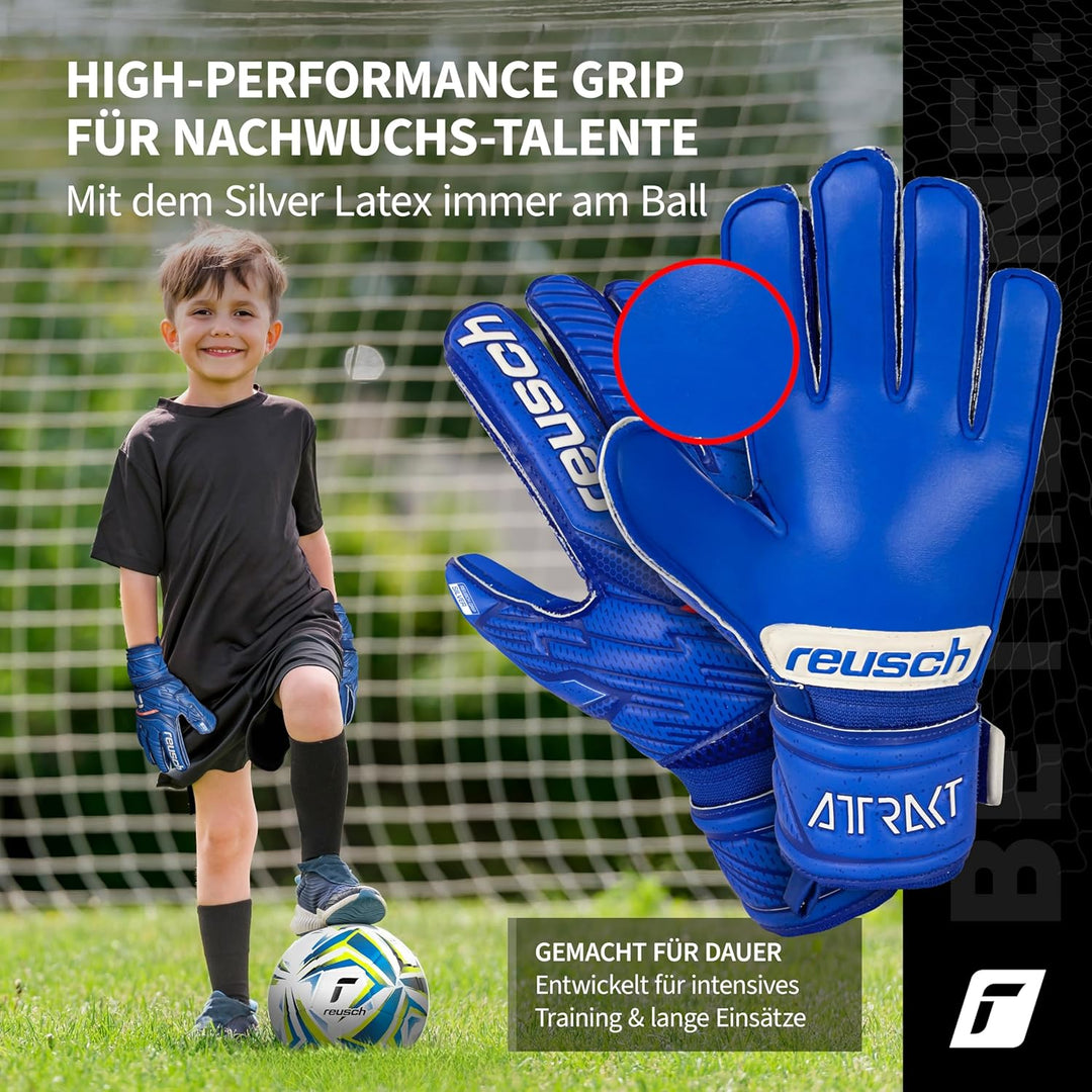 Reusch Unisex Jugend Attrakt Silver Junior Torwarthandschuh 4 Deep Blue / Deep Blue, 4 Deep Blue / D