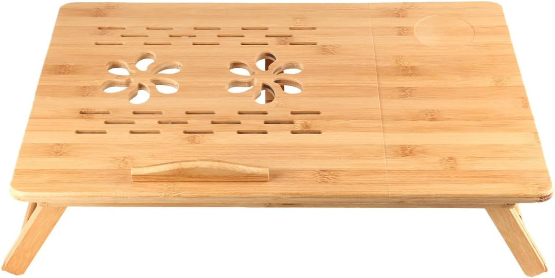 LANTUS Laptoptisch XL, Bambus, ideale Höhenverstellung, Neigungen, Schublade, Natur, 66 x 30 x 35 cm