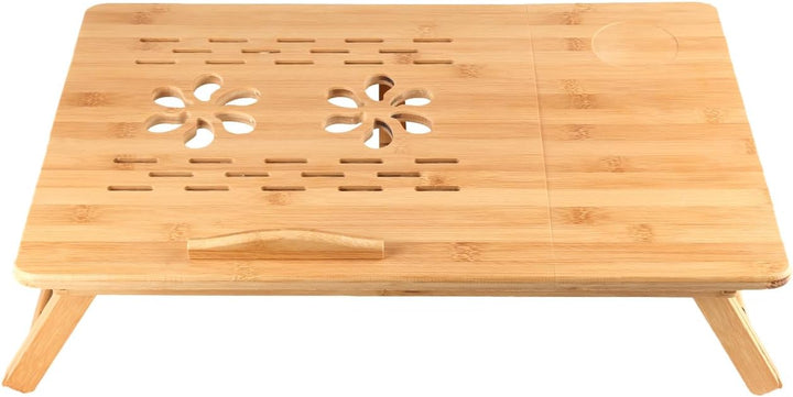 LANTUS Laptoptisch XL, Bambus, ideale Höhenverstellung, Neigungen, Schublade, Natur, 66 x 30 x 35 cm
