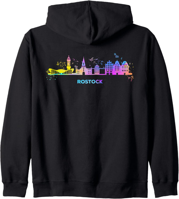 Rostocker Skyline Bunt Stadtbild Rostock Kapuzenjacke