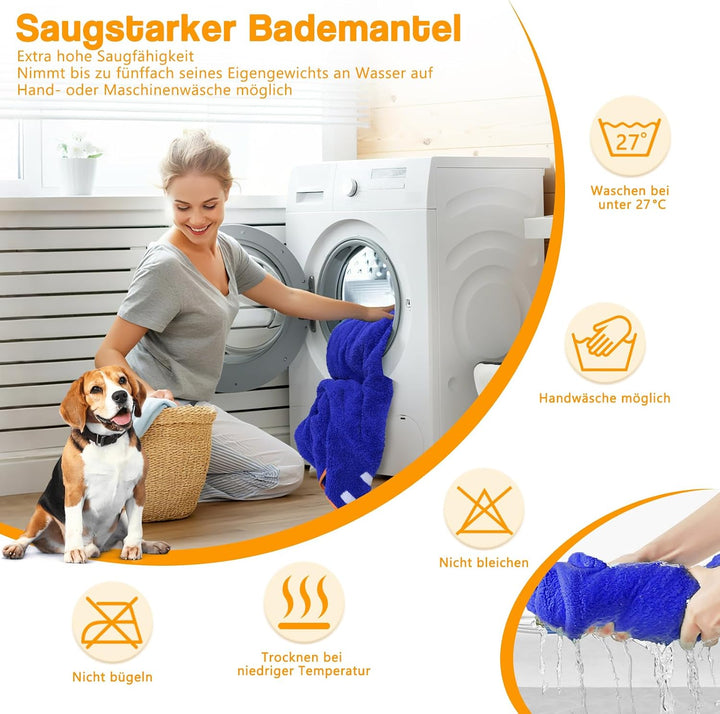 Hundebademantel, Bademantel für Hunde Schnell Trockend Einstellbar Hundehandtuch mit Klettverschluss