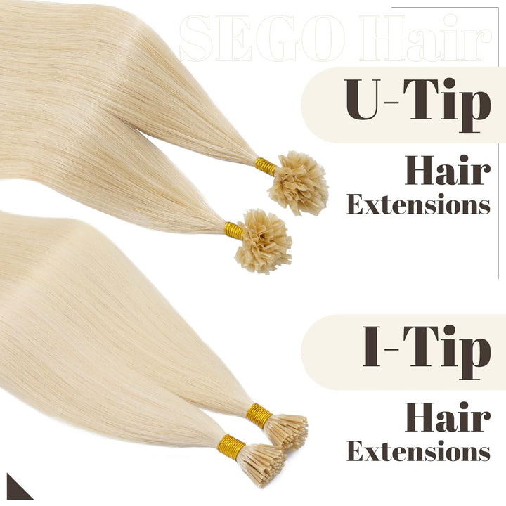 SEGO Bondings Extensions Echthaar 0.5g/Strähnen Haarverlängerung Keratin U-Tip 7A 100% Human Hair 10