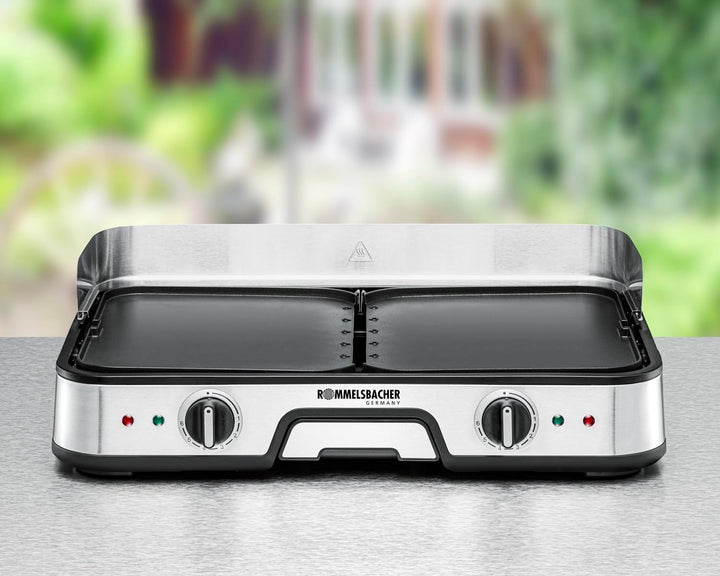 ROMMELSBACHER Tischgrill BBQ 2025, 2 Wende-Grillplatten (geriffelt und glatt), getrennt regelbar, ke