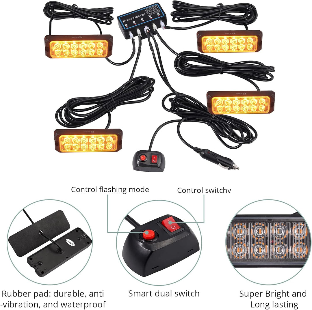 COLFULINE 4 x 12 Led Frontblitzer Blitzer, 12/24V Warnlicht Stroboskoplicht Notfall Licht Wasserdich