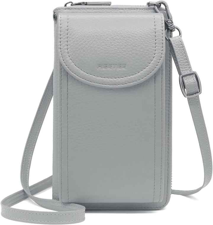 REETEE Handytasche zum Umhängen RFID Schutz Geldbeutel Damen Handy Umhängetasche Leder Viele Fächer