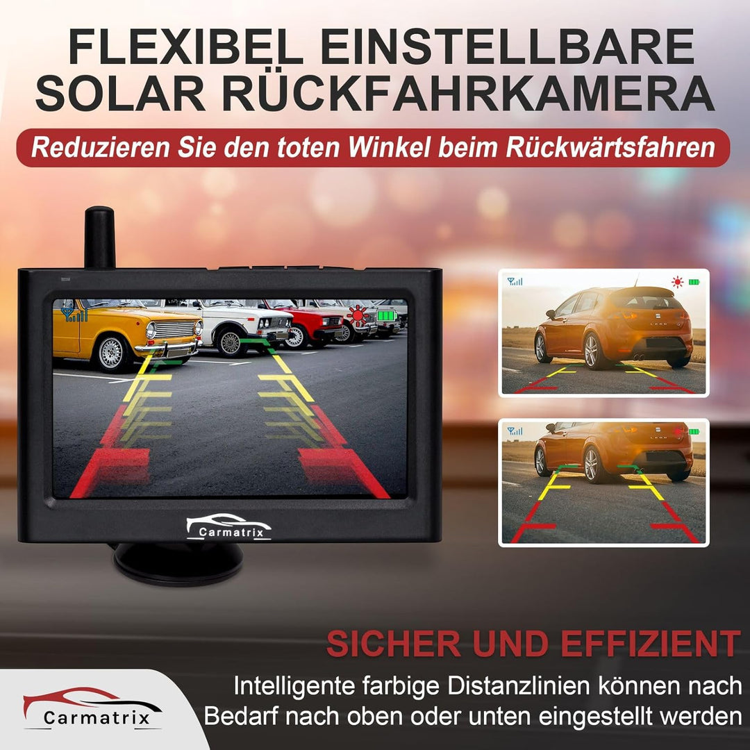 Funk Solar Auto Rückfahrkamera solarbetrieben im Nummernschild mit 4,3 Zoll Monitor Rückfahrsystem S