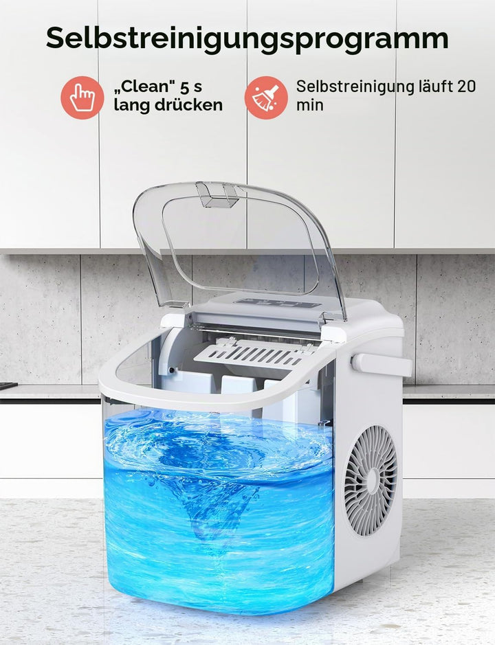 CROWNFUL Eiswürfelmaschine, Tragbar Eiswürfelbereiter 9 Würfel in 6 Minuten fertig, Selbstreinigende