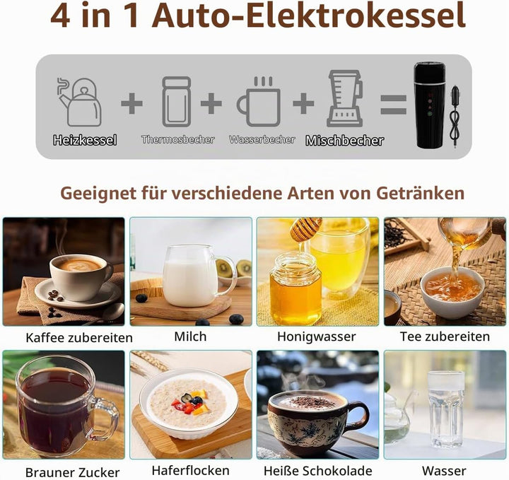 Wasserkocher für Auto, 12V 24V Wasserkocher Cup für LKW Taxi, 420ml Tragbarer Schneller Fläschchenwä