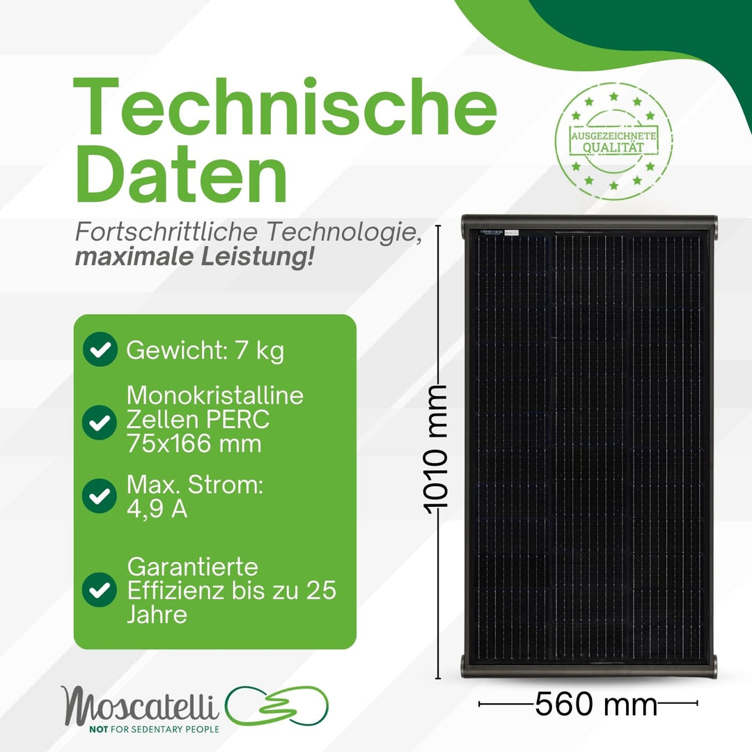 MOSCATELLI Camping Solaranlage Black Boost Komplettset 100W Monokristallin Solar Panel für Wohnmobil
