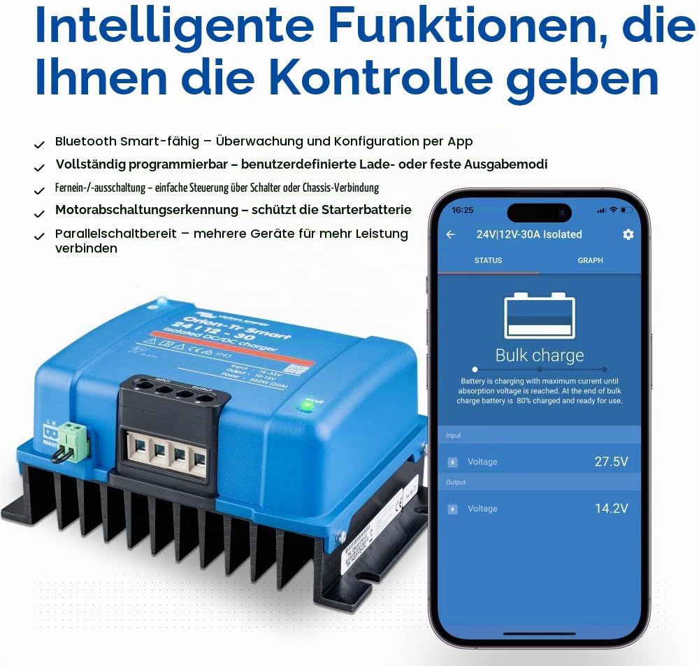 Victron Energy Orion-Tr Smart 24/12-Volt 30 Amp 360-Watt DC-DC Ladebooster, Isoliert (Bluetooth) One