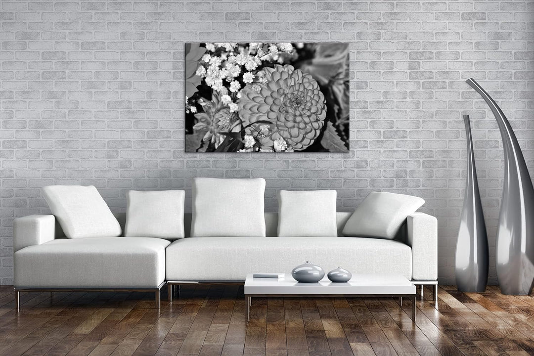 deyoli farbenfroher Blumenstrauss Format: 80x60 als Leinwand, Effekt: Schwarz&Weiss, Motiv fertig ge