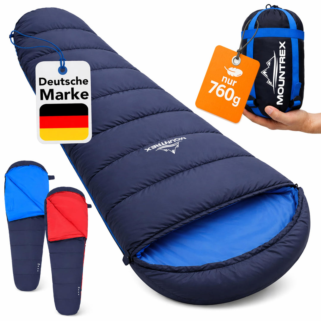MOUNTREX Schlafsack Winter Sommer - Kleines Packmass & Ultraleicht (760g/1500g) - Outdoor Camping So