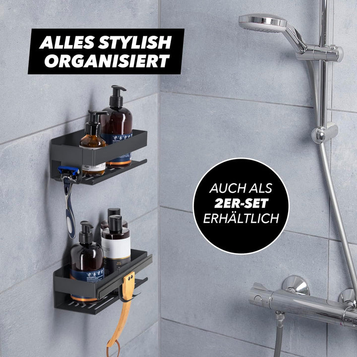 BENKSTEIN Duschablage | Duschregal zum Kleben oder Bohren | Duschkorb zum Hängen – auch ohne Bohren