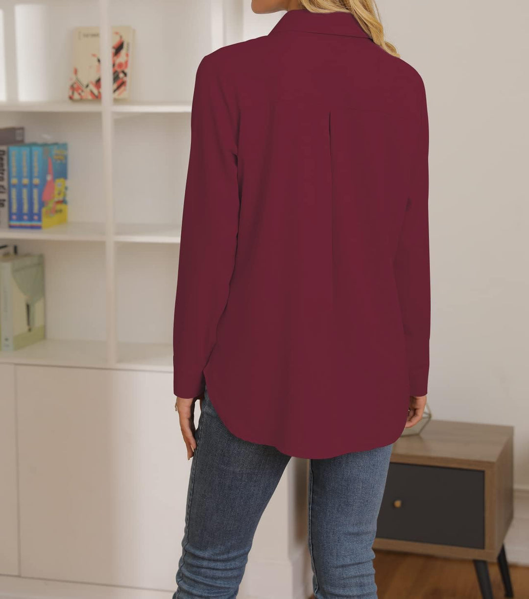 NONSAR Damen Bluse Elegant V-Ausschnitt Hemden Langarm Casual Arbeit Oberteile mit Knöpfen Hemd Lose