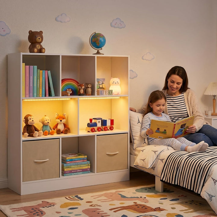 Kinderregal Spielzeugregal mit Boxen,8 Fächern,LED,Kinderzimmer Regal Kinder Bücherregal mit Kinderk