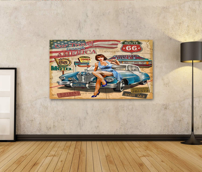 Bild Bilder auf Leinwand Autoreise durch Amerika Oldtimer-Poster Wandbild Poster Leinwandbild TNI 10