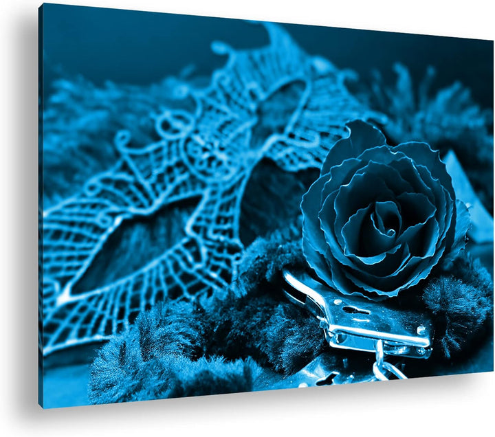deyoli Handschellen Maske und eine Rose Format: 80x60 Effekt: Monocrome Blau als Leinwand, Motiv fer