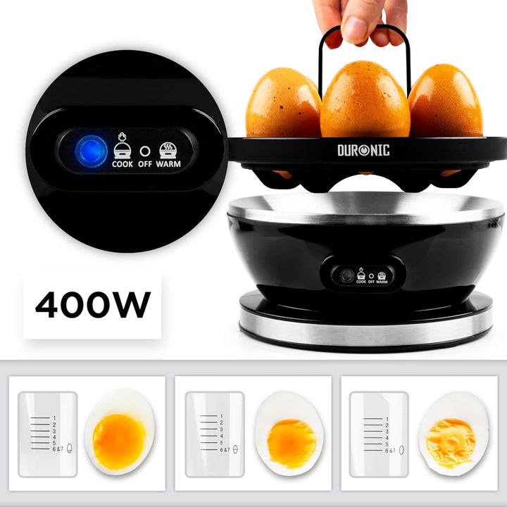Duronic EB27BK Eierkocher für bis zu 7 Eier – Elektrischer Eierkocher 400 W mit Härtegradeinstellung