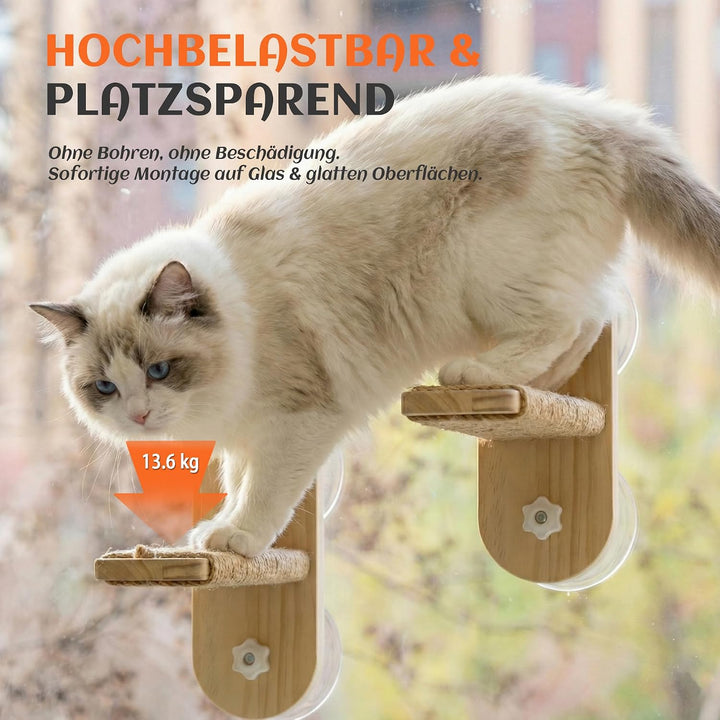 PETKARAY Grosse Katzen-Fensterstufe, Verbesserte Fenster-Treppe für Wohnungskatzen, Stabile Holzstuf