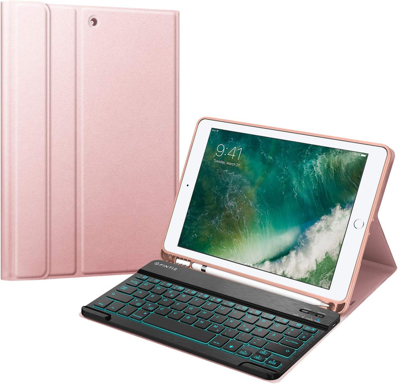 Fintie beleuchtete Tastatur Hülle für iPad 9.7 Zoll 2018/2017 - Soft TPU Rückseite Gehäuse mit Penci