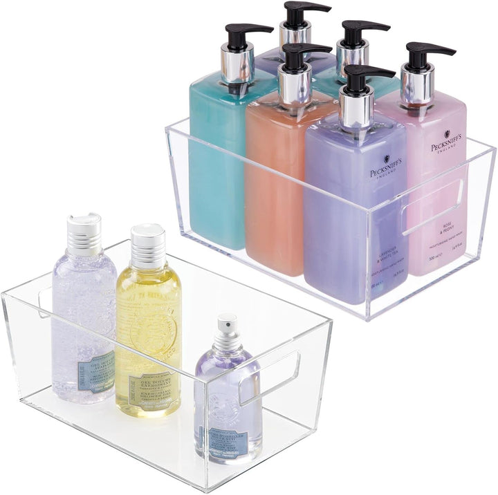 mDesign 2er-Set Ablagebox mit integrierten Griffen – transparente Aufbewahrungsbox mit ansprechendem
