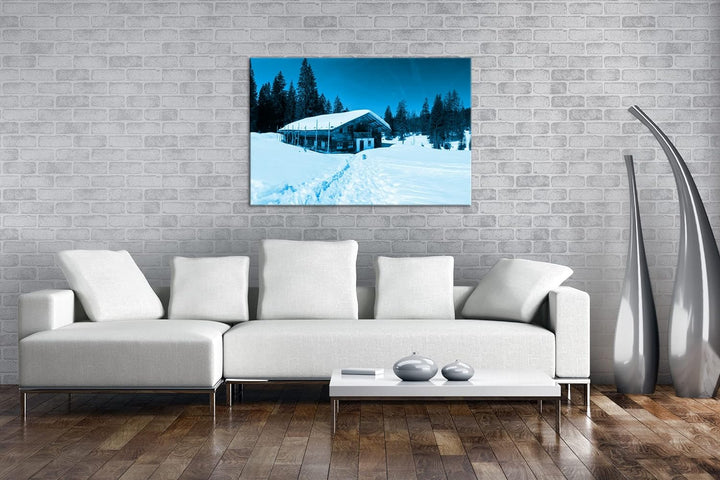 deyoli Skihütte im Winter Format 60x40 Effekt: Monocrome Blau als Leinwandbild, Motiv fertig gerahmt