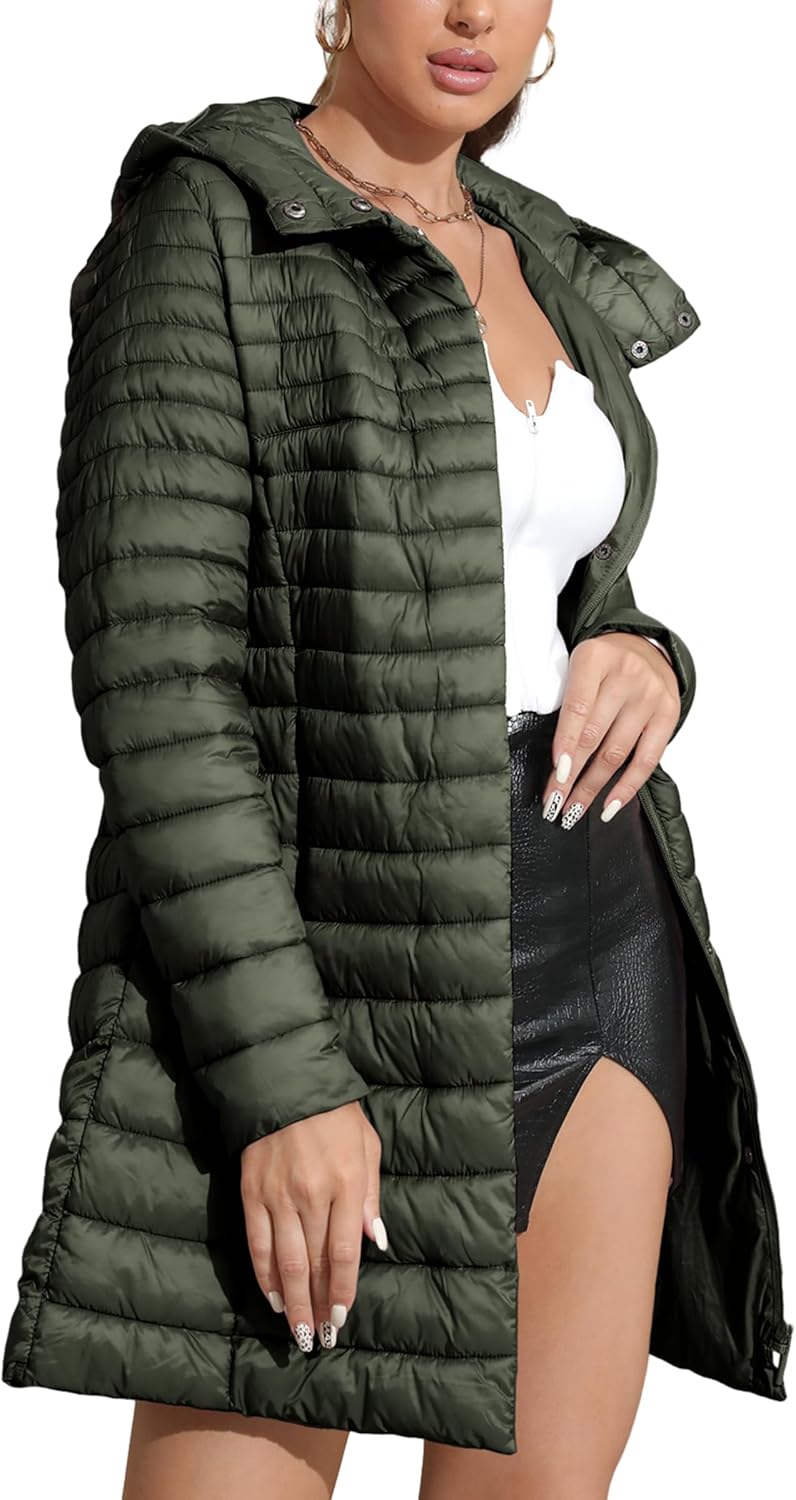 Geschallino Damen Grosse Grössen Gesteppt Leicht Winter Lang Steppmantel mit Kapuze (XL-5XL) XXL Grü