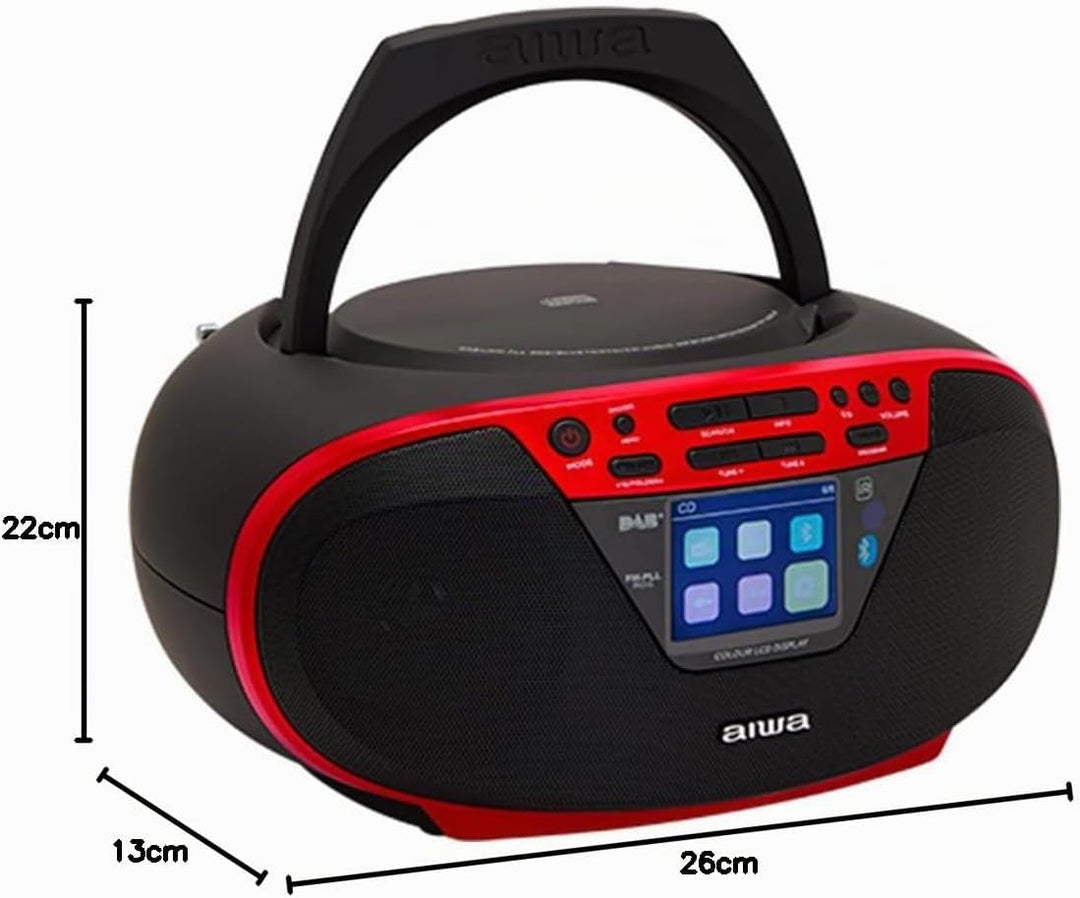Aiwa BBTU-500DAB/RD DAB+ tragbares CD-Radio mit Farbdisplay, 6,1 cm (2,4 Zoll), Bluetooth 5.0, USB,