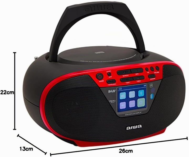 Aiwa BBTU-500DAB/RD DAB+ tragbares CD-Radio mit Farbdisplay, 6,1 cm (2,4 Zoll), Bluetooth 5.0, USB,