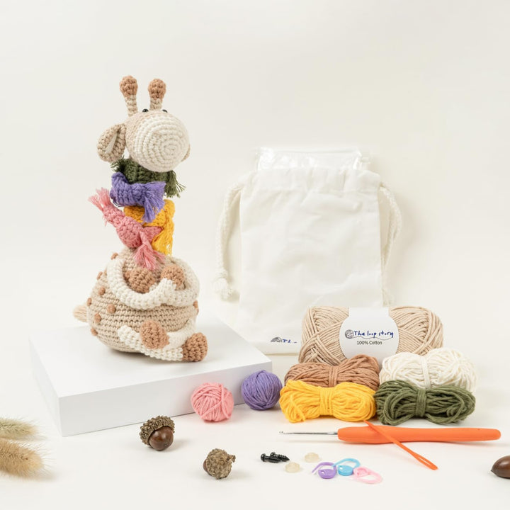 The loop story Häkelset Tiere Giraffe Crochet kit mit Video Kurs (Schritt für Schritt auf Englisch)