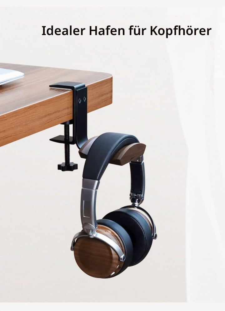 Kopfhörer Ständer mit 6cm Breiter Kopfstütze aus Nussbaum,Headset Halterung Verstellbar Clip Headpho