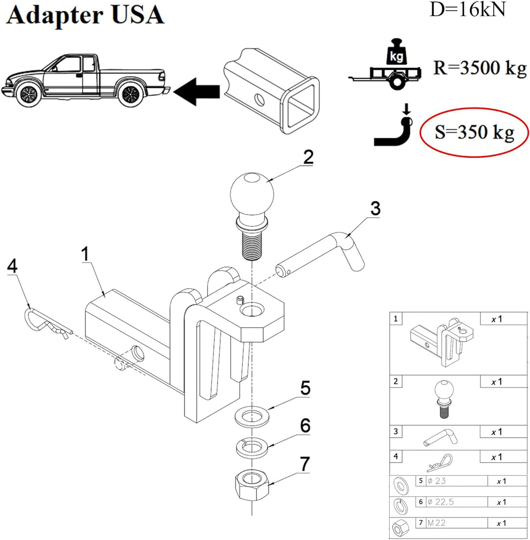 XIMPLIO AHK-Einschub US-Adapter für US-Fahrzeuge Vierkantrohraufnahme (Receiver) 2 Zoll - 51x51mm (H