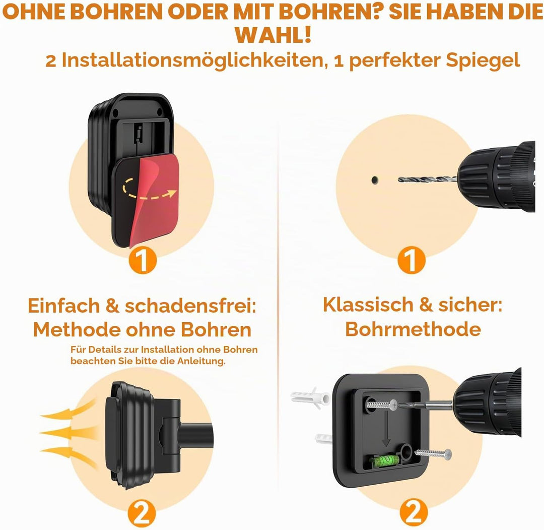 Auxmir Kosmetikspiegel ohne Bohren mit 1X/30X Vergrösserung, LED Beleuchtung Dimmbarer Schminkspiege