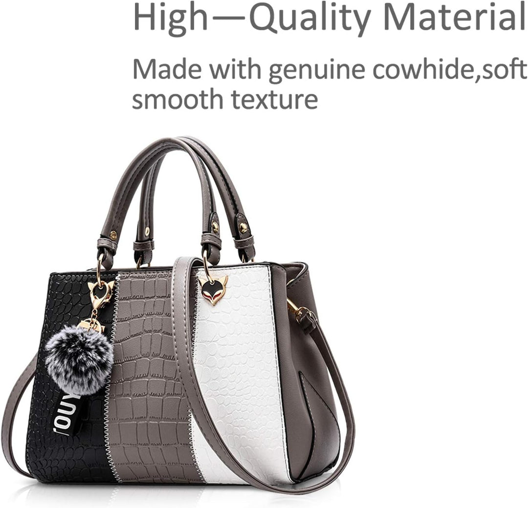 NICOLE & DORIS 2024 Neue Frauen Tasche Damen Leder Handtasche Mode Umhängetasche Mit Pompon abnehmba