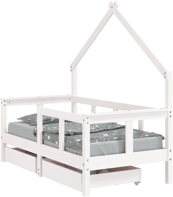 Festnight Hausbett 70x140 cm mit Schubladen ohne Matratze, Kinderbett mit Schubladen, Kinder Haus Be