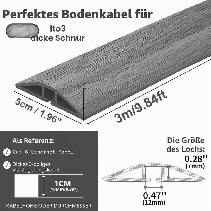 Flexibler Klein Kabelkanal, Selbstklebend Boden Kabelbrücke, 3.0M x 5cm Flexibler Kabelabdeckung Kab