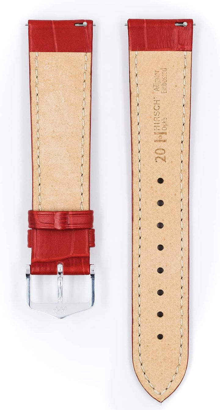 HIRSCH Uhren-Armband Duke - Uhr-Band aus italienischem Kalbs-Leder mit Alligator-Prägung - 12 bis 24