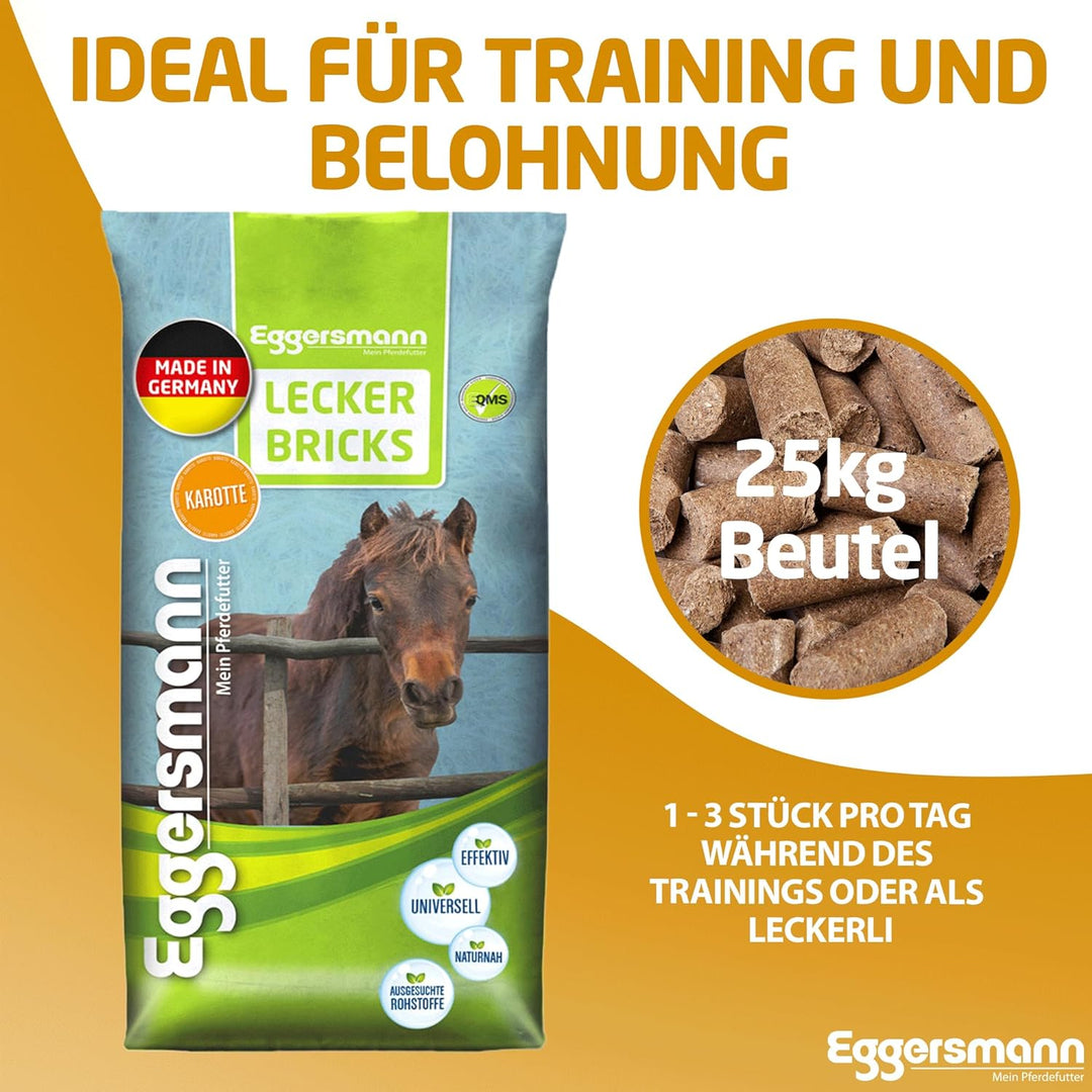 Eggersmann Mein Pferdefutter - Lecker Bricks Karotte 25 kg - Leckerlies für Pferde und Ponies zur Be