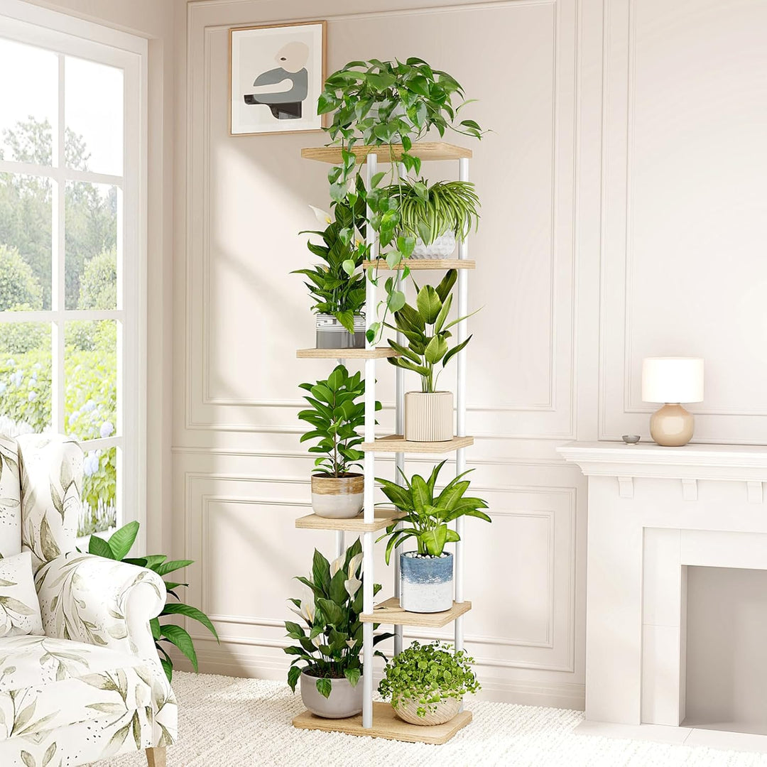 Bamworld Blumenständer Pflanzenständer Pflanzenregal Blumenregal Blumenständer holz 7 Etagen Metall